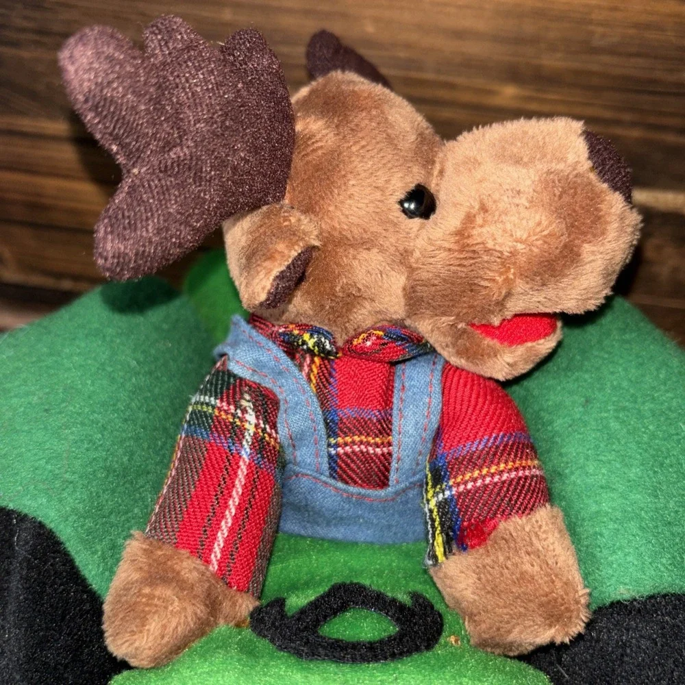 Dan Dee Deer Plush Grandma Got Ran Over Music Reindeer on Green tractor